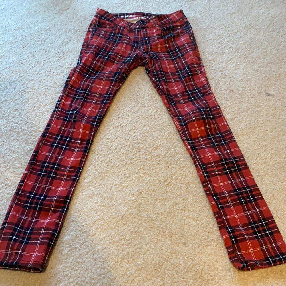 COPY - HT Denim Red Plaid Skinny Jeans